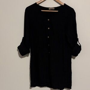 TERZO Milennio Black Button-Up Linen Blouse